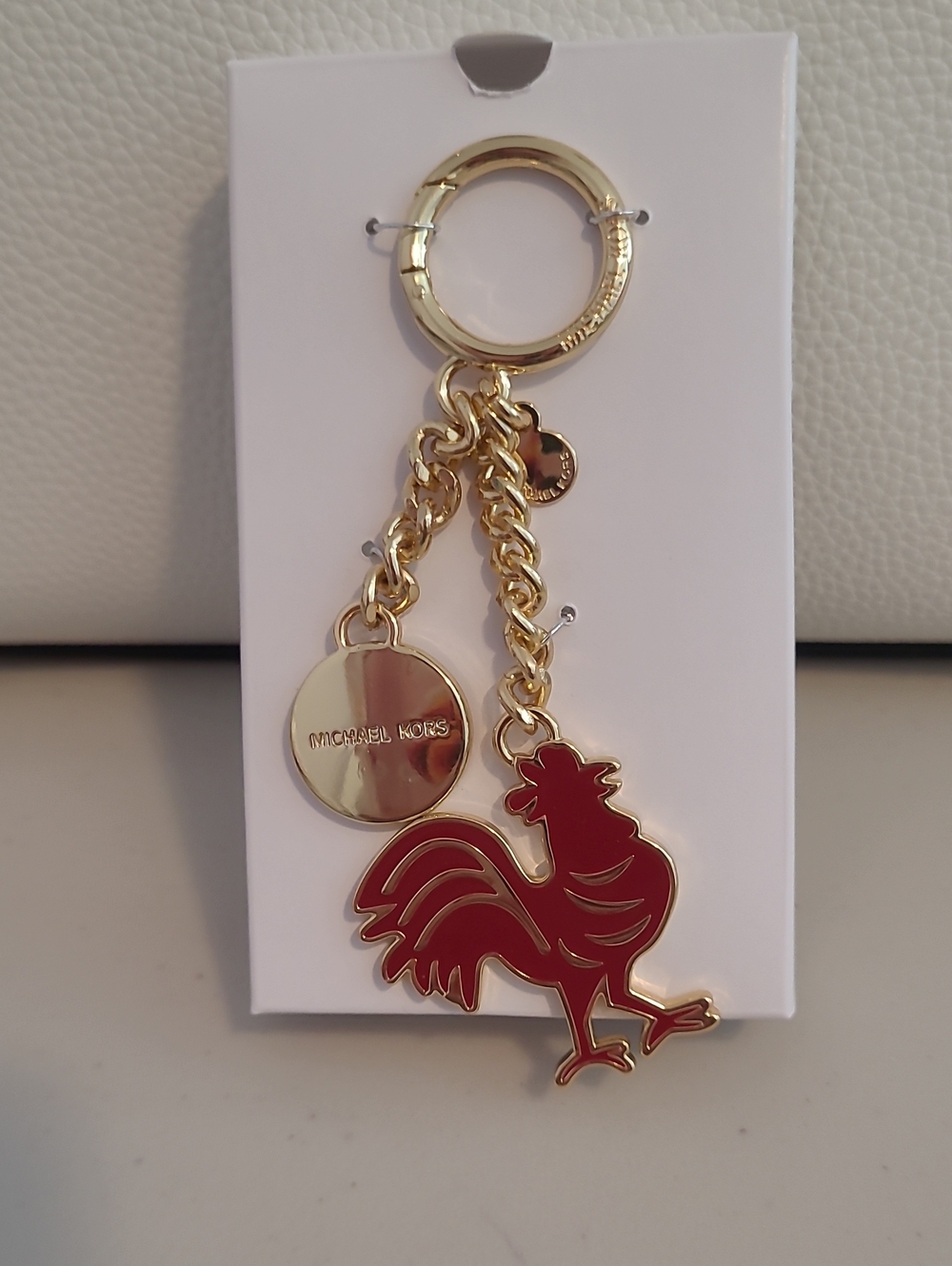 Michael Kors Gold and Red Rooster Charm Key Ring